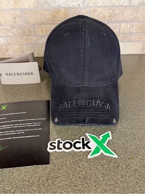 Balenciaga Studded Cap Black Distressed Logo Cap